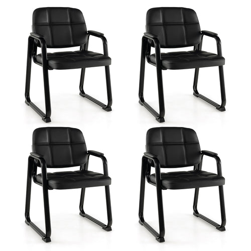 Set of 4 Upholstered Waiting Room Chair with Armrest and Ergonomic Backrest, Black