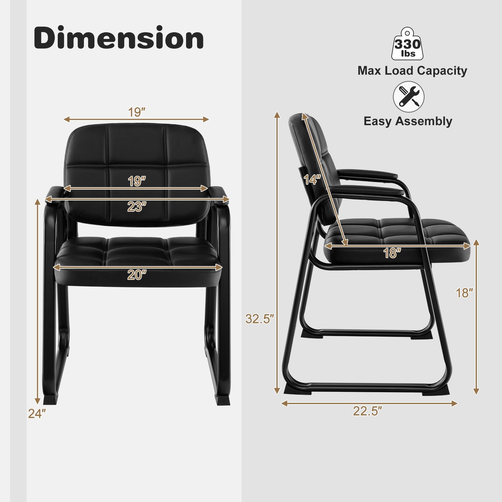 Set of 4 Upholstered Waiting Room Chair with Armrest and Ergonomic Backrest, Black Conference Chairs at Gallery Canada