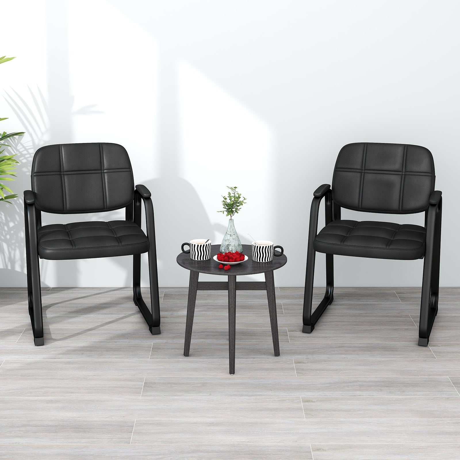 Set of 4 Upholstered Waiting Room Chair with Armrest and Ergonomic Backrest, Black Conference Chairs at Gallery Canada