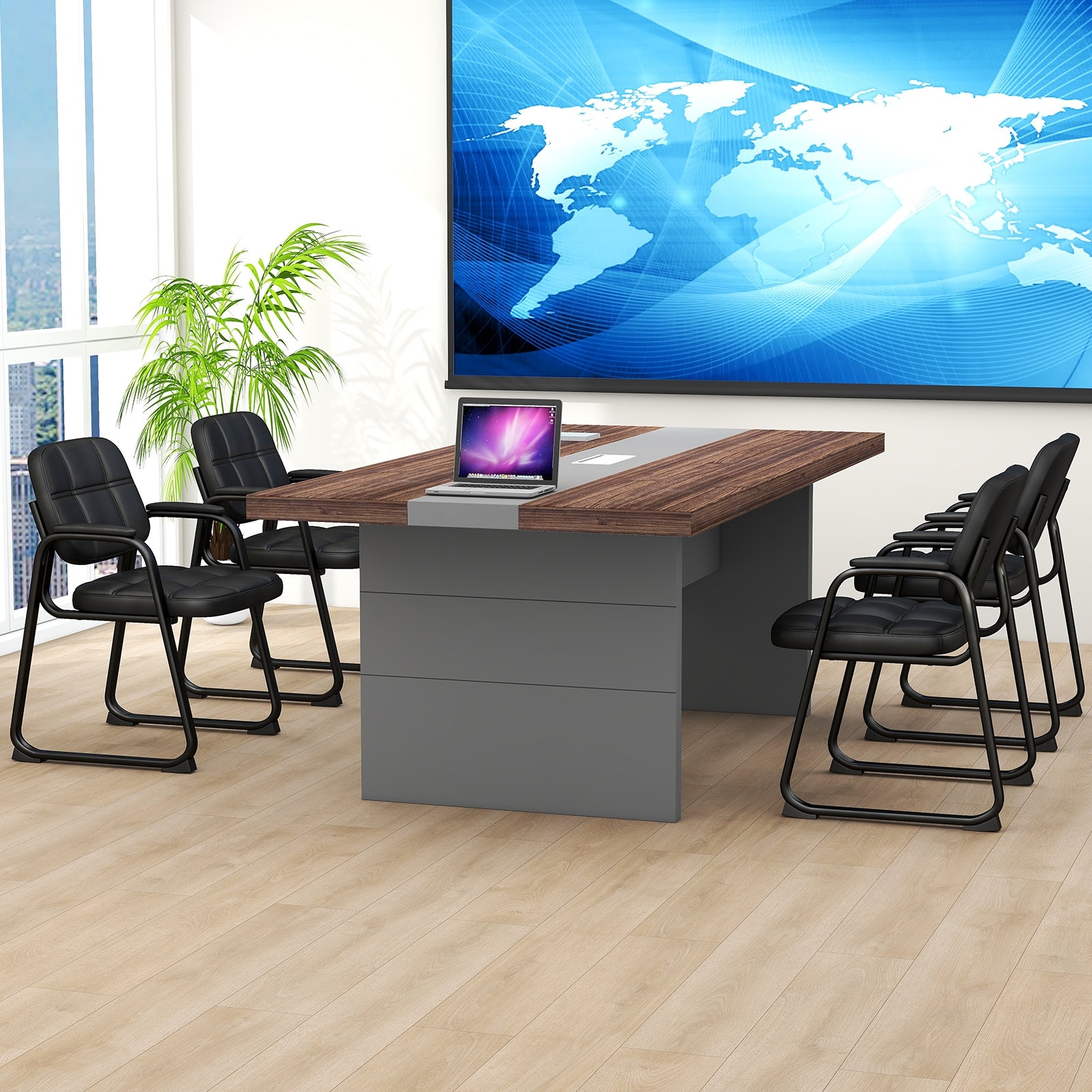Set of 4 Upholstered Waiting Room Chair with Armrest and Ergonomic Backrest, Black Conference Chairs at Gallery Canada