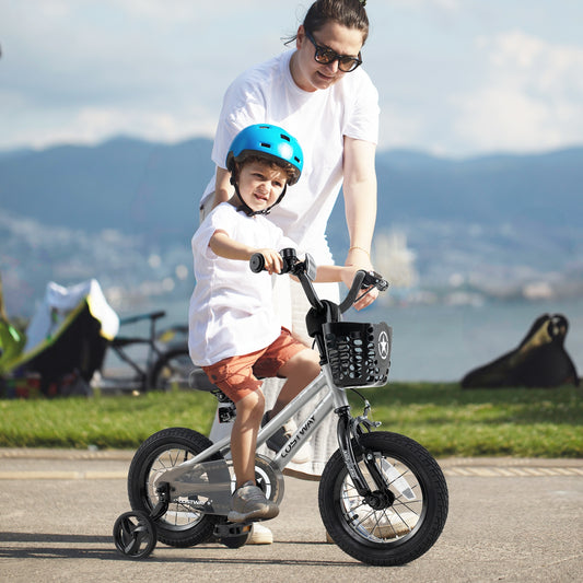 12 Inch Kids Bike Adjustable with Transparent Chain Cover for 3-4 Years Old, Silver Kids Bike Silver at Gallery Canada