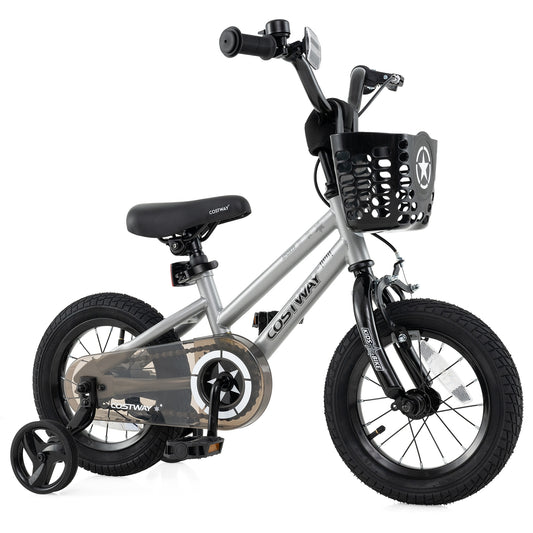 12 Inch Kids Bike Adjustable with Transparent Chain Cover for 3-4 Years Old, Silver Kids Bike Silver at Gallery Canada