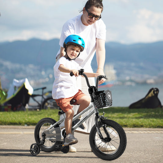 14 Inch Kids Bike Adjustable with Transparent Chain Cover for 4-5 Years Old, Silver Kids Bike Silver at Gallery Canada