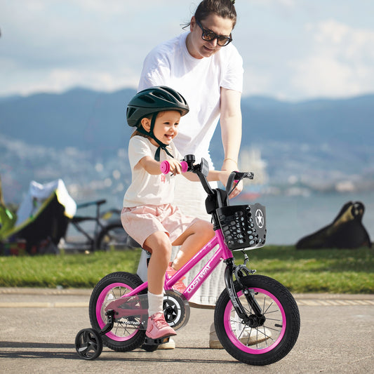 12 Inch Kids Bike Adjustable Bicycle with Front Basket for Children Aged 3-4 Years Old, Pink Kids Bike Pink at Gallery Canada