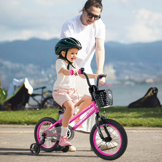 14 Inch Kids Bike Adjustable Bicycle with Front Basket for Children Aged 4-5 Years Old, Pink Kids Bike Pink at Gallery Canada