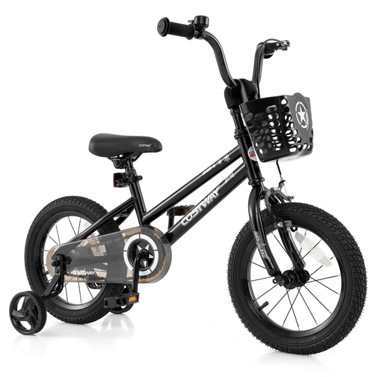 14 Inch Kids Bike with Basket and Training Wheels for Children Aged 4-5 Years Old, Black Kids Bike Black at Gallery Canada