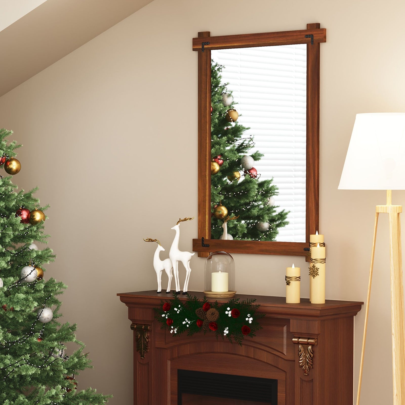 Wood Framed Mirror with Acacia Wood Frame and Vintage Rivet Design Brown-L, Brown Wall Mirrors at Gallery Canada