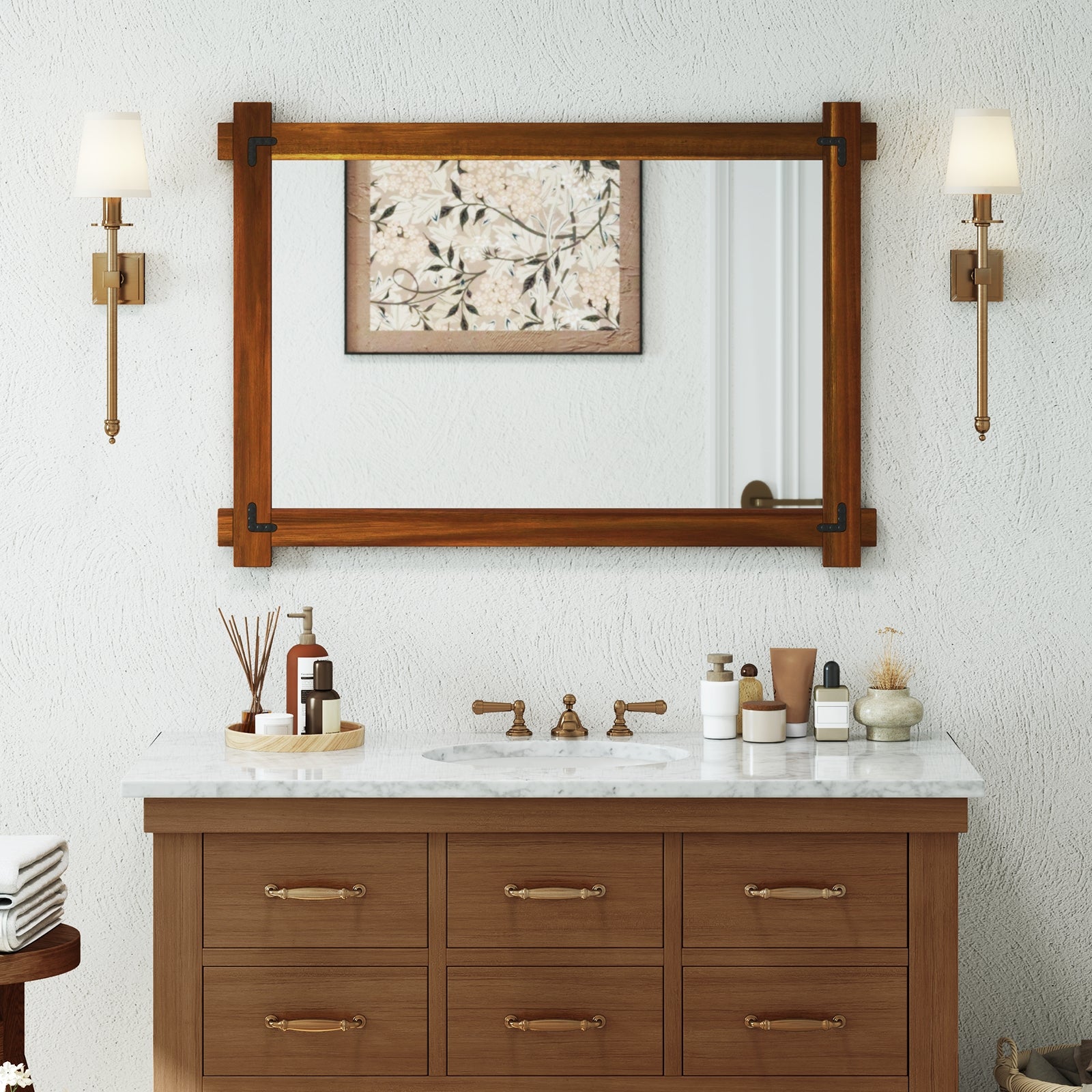 Wood Framed Mirror with Acacia Wood Frame and Vintage Rivet Design Brown-L, Brown Wall Mirrors at Gallery Canada