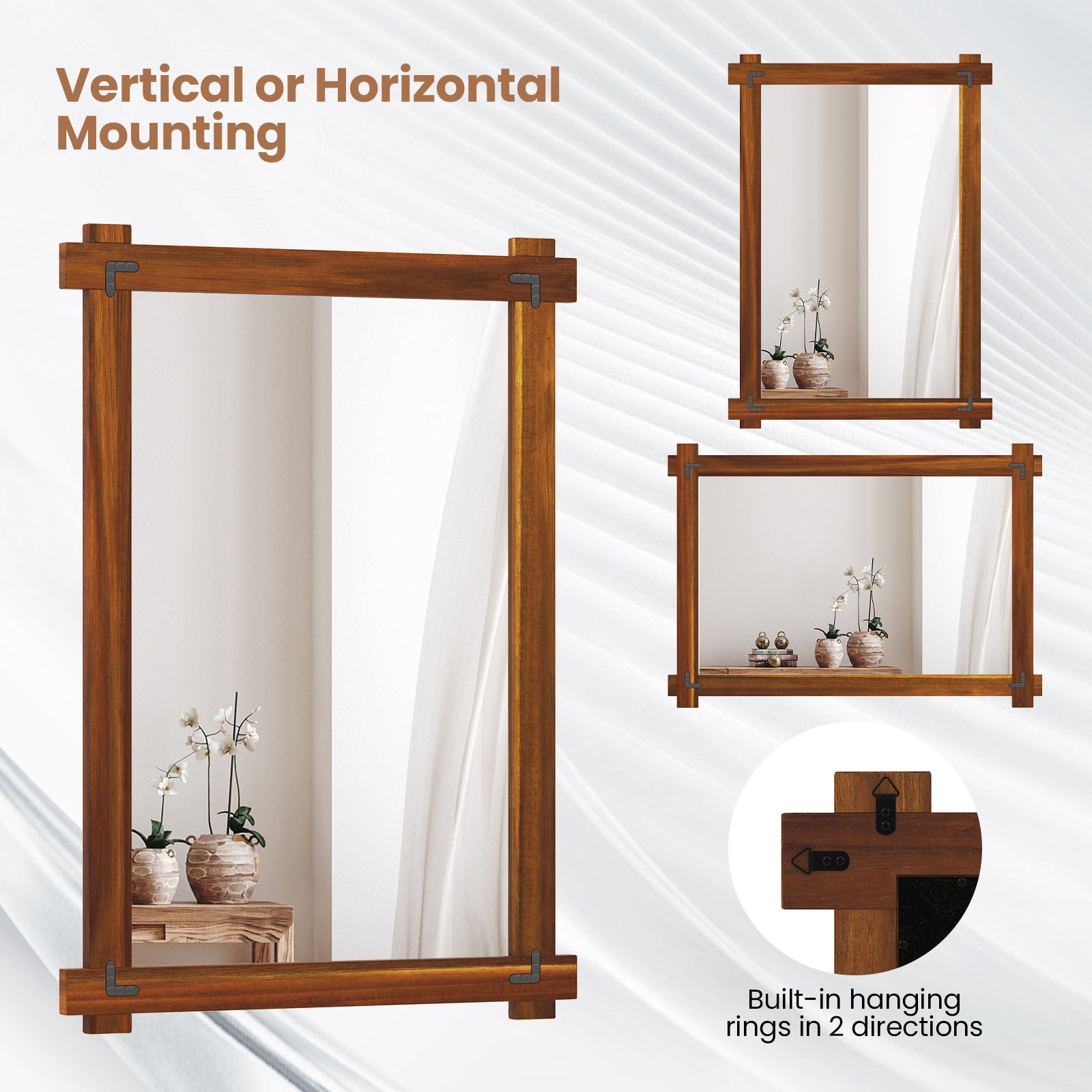Wood Framed Mirror with Acacia Wood Frame and Vintage Rivet Design Brown-L, Brown Wall Mirrors at Gallery Canada