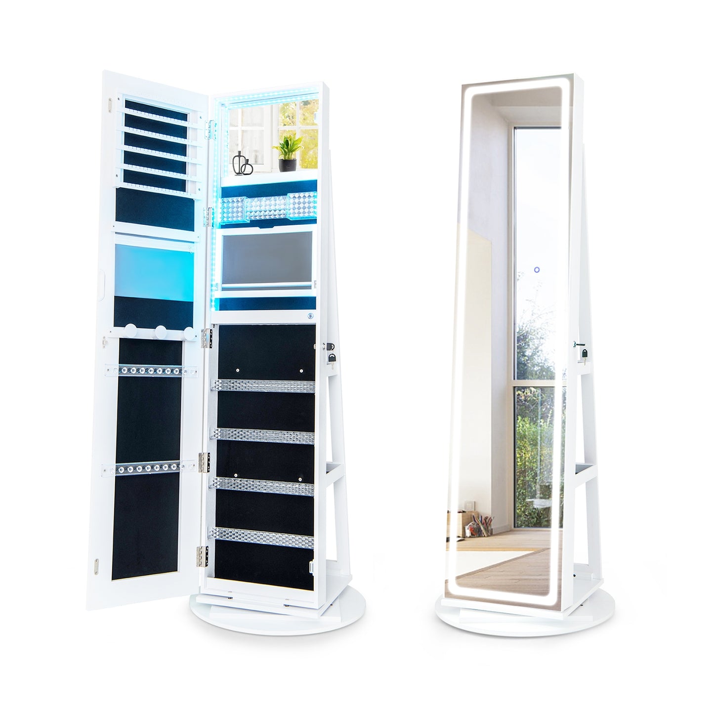 Standing Jewelry Cabinet with Adjustable LED Lights, White Jewelry Armoires White  at Gallery Canada