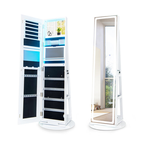 Standing Jewelry Cabinet with Adjustable LED Lights, White