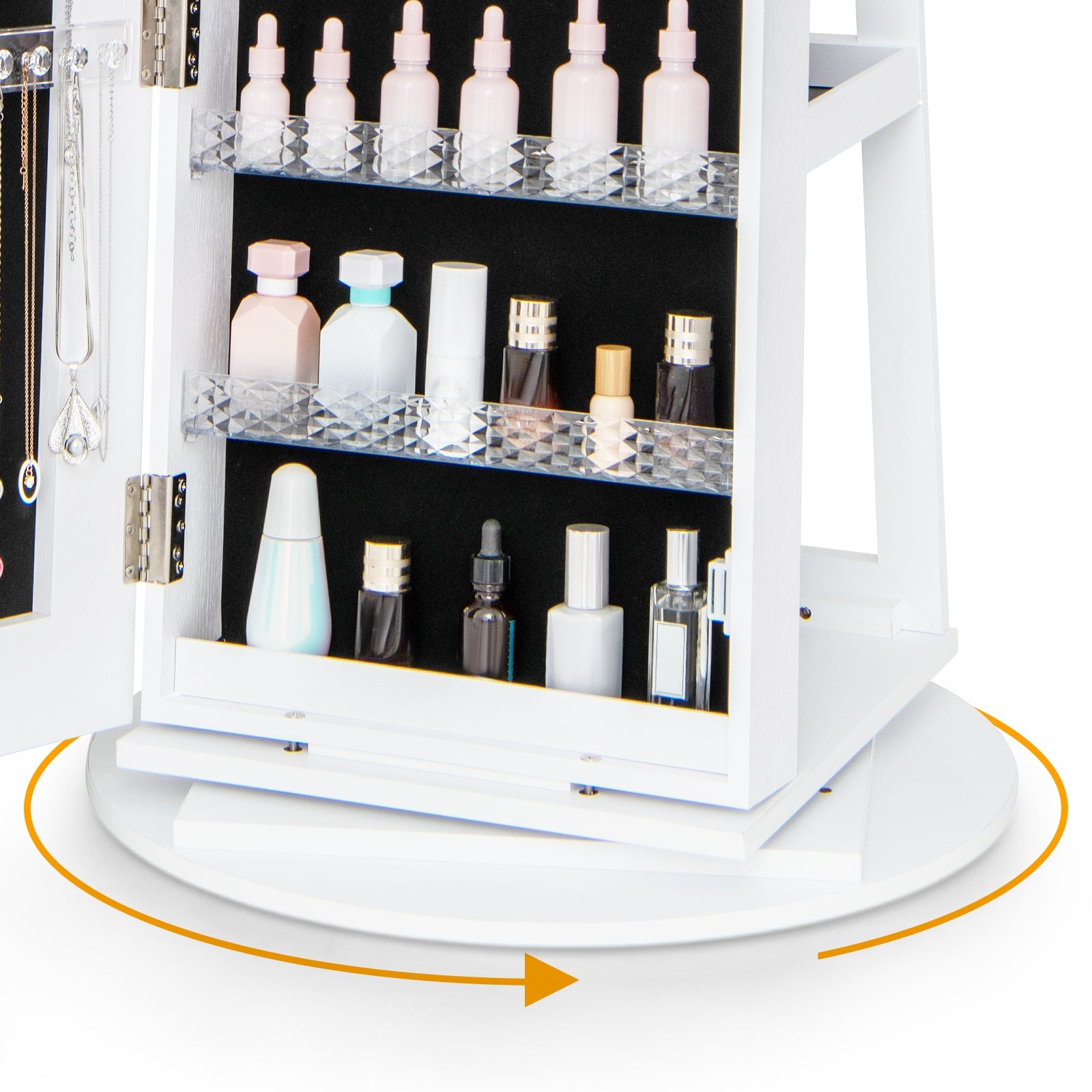 Standing Jewelry Cabinet with Adjustable LED Lights, White Jewelry Armoires   at Gallery Canada