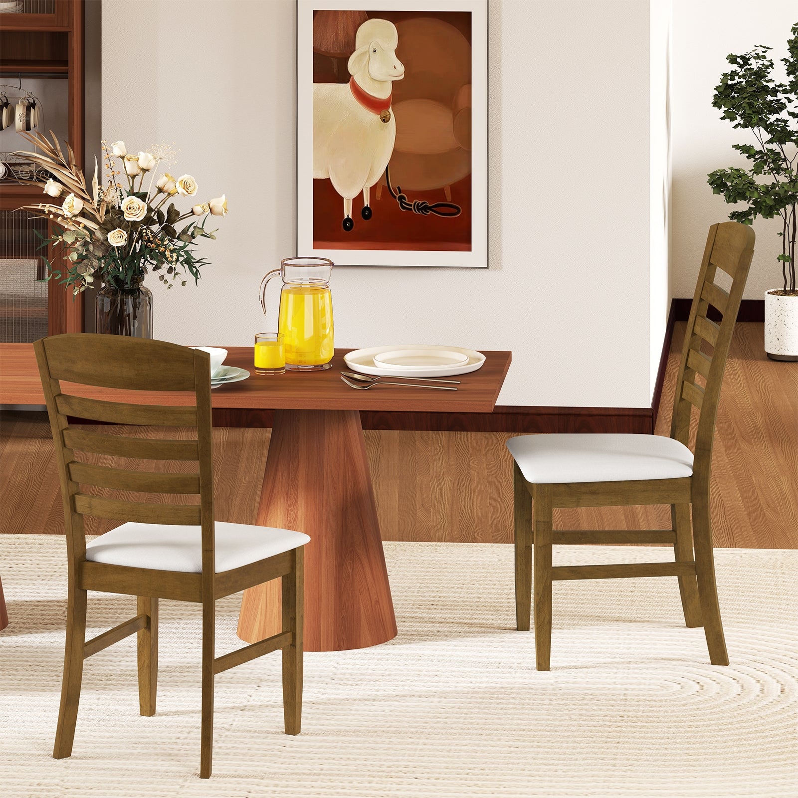 Dining Chairs Set of 2 with Rubber Wood Frame and Padded Seat, Walnut Dining Chairs at Gallery Canada