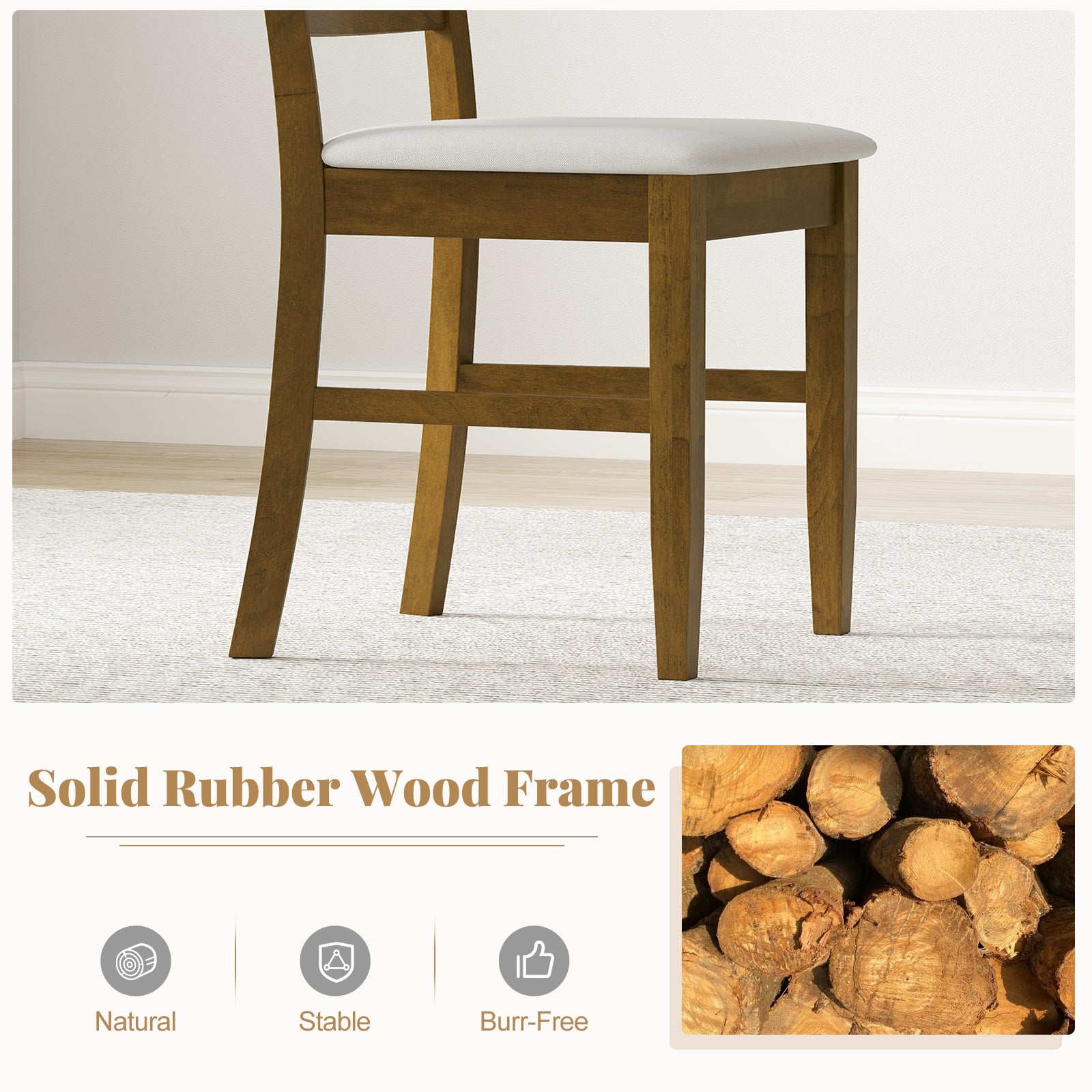 Dining Chairs Set of 2 with Rubber Wood Frame and Padded Seat, Walnut Dining Chairs at Gallery Canada