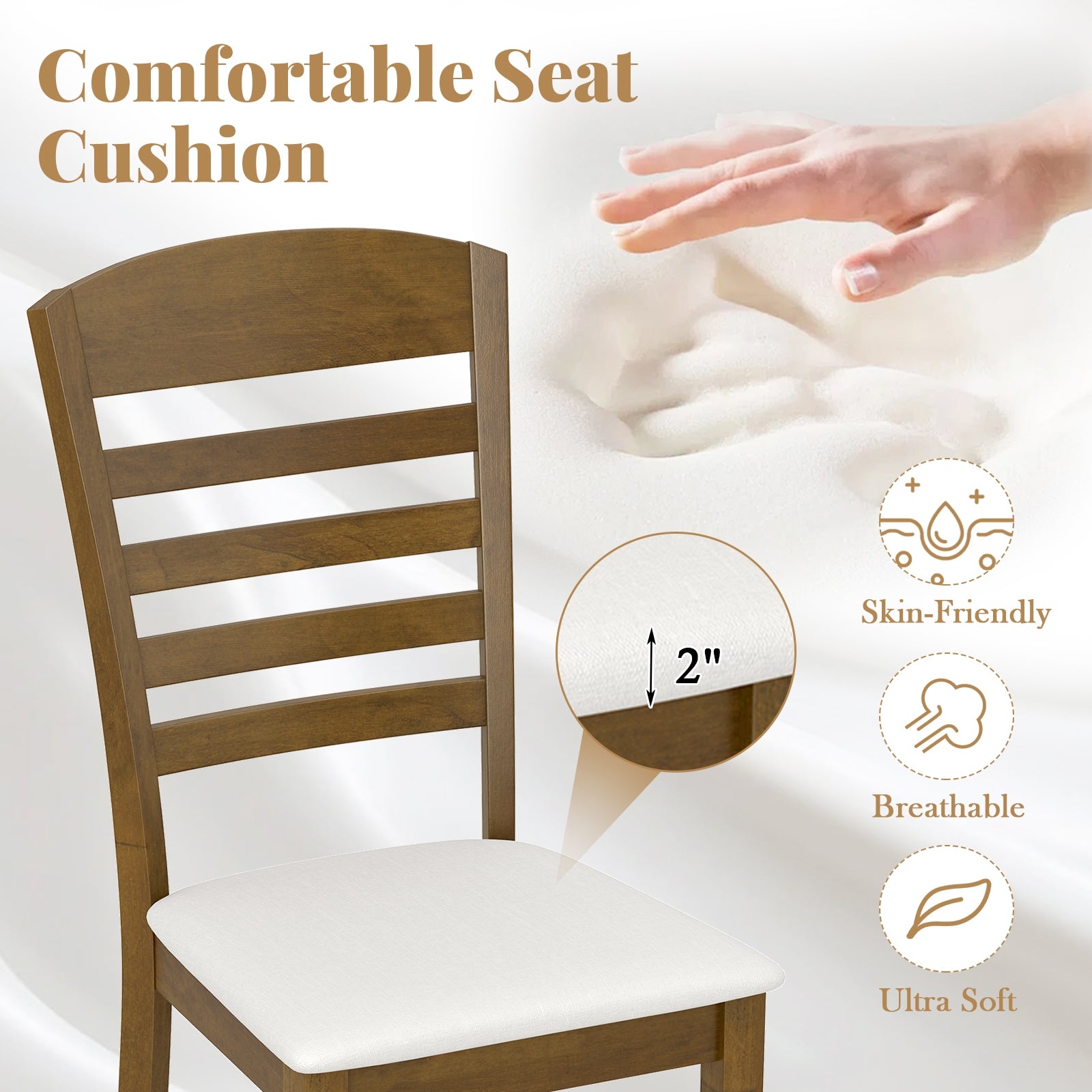 Dining Chairs Set of 2 with Rubber Wood Frame and Padded Seat, Walnut Dining Chairs at Gallery Canada