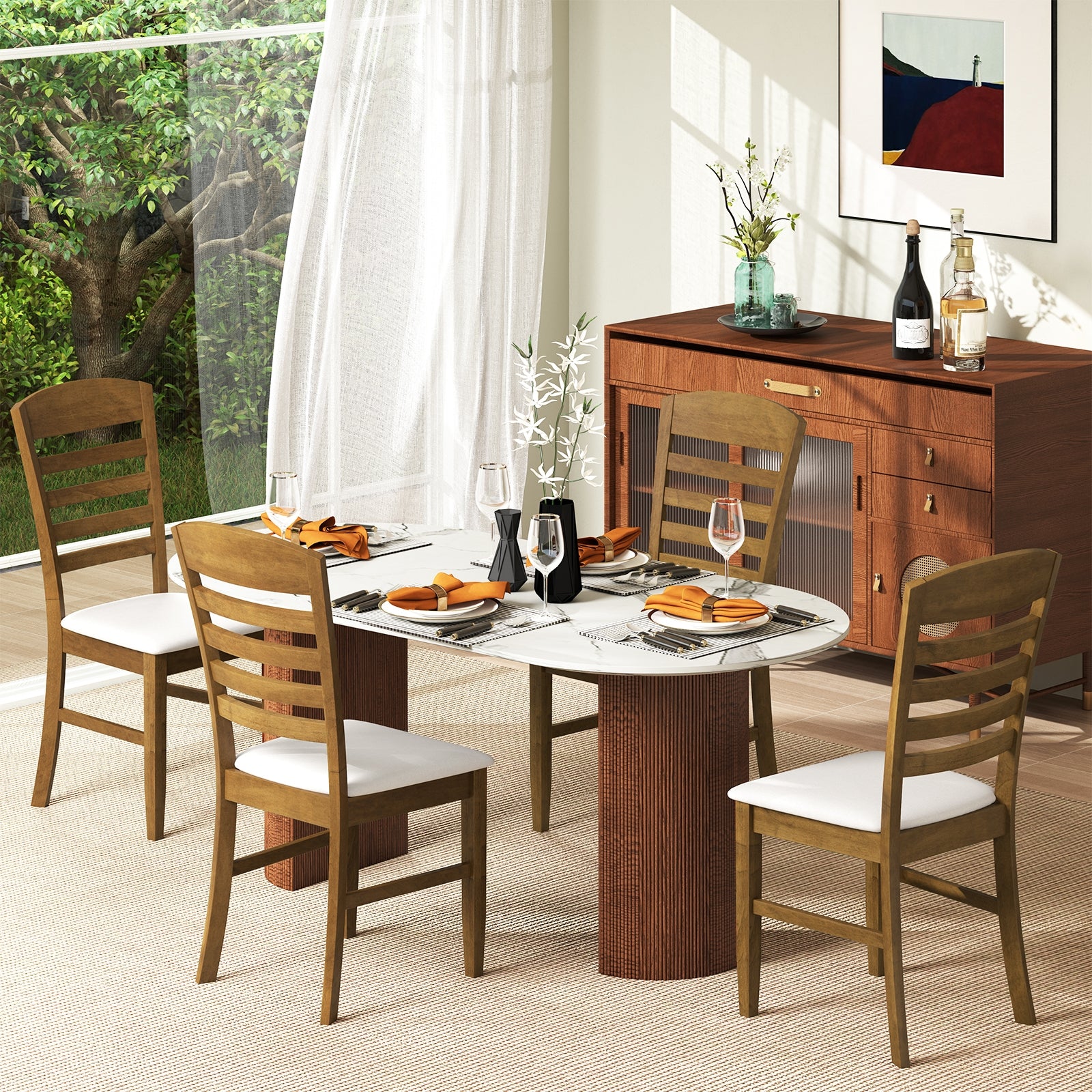 Dining Chairs Set of 2 with Rubber Wood Frame and Padded Seat, Walnut Dining Chairs at Gallery Canada
