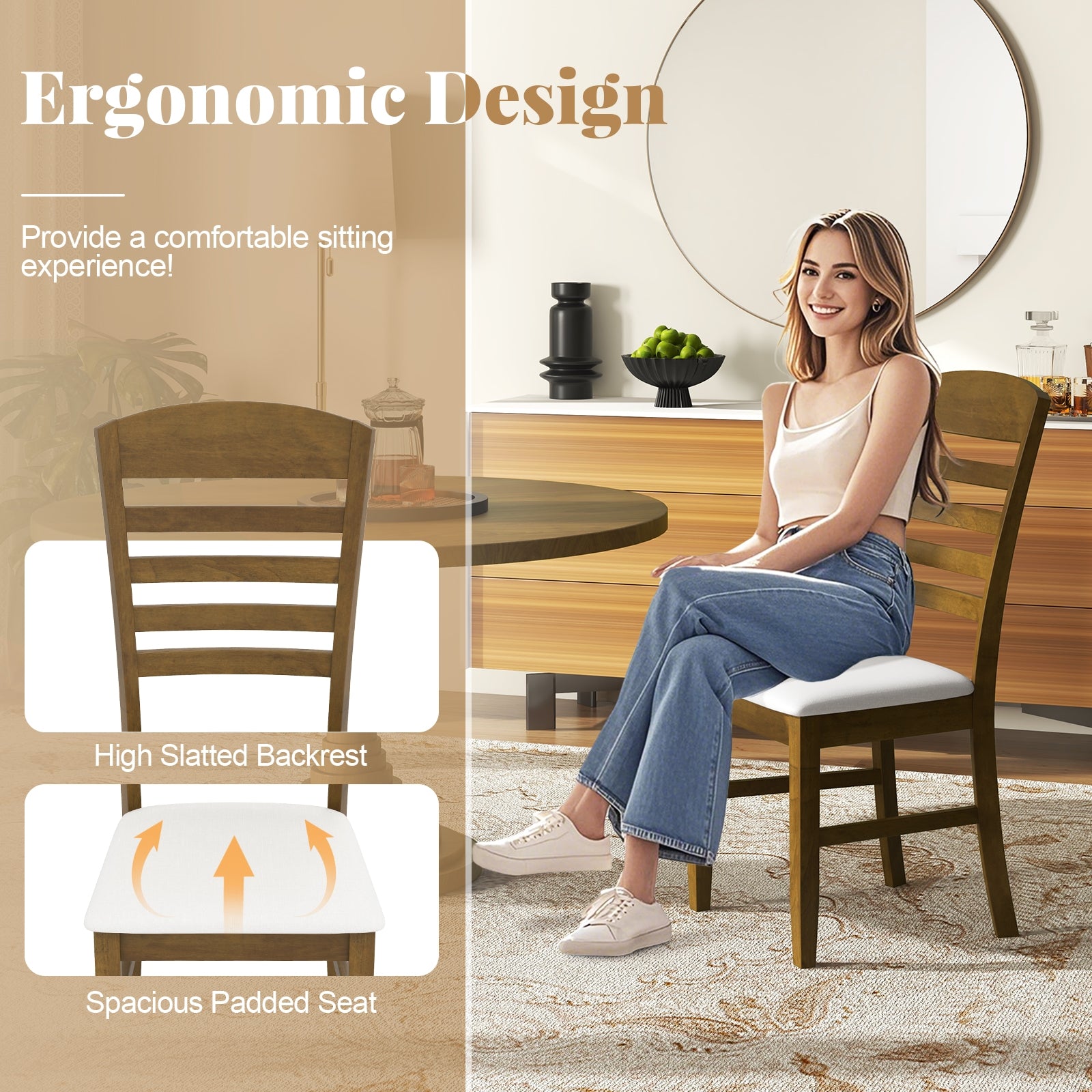 Dining Chairs Set of 2 with Rubber Wood Frame and Padded Seat, Walnut Dining Chairs at Gallery Canada