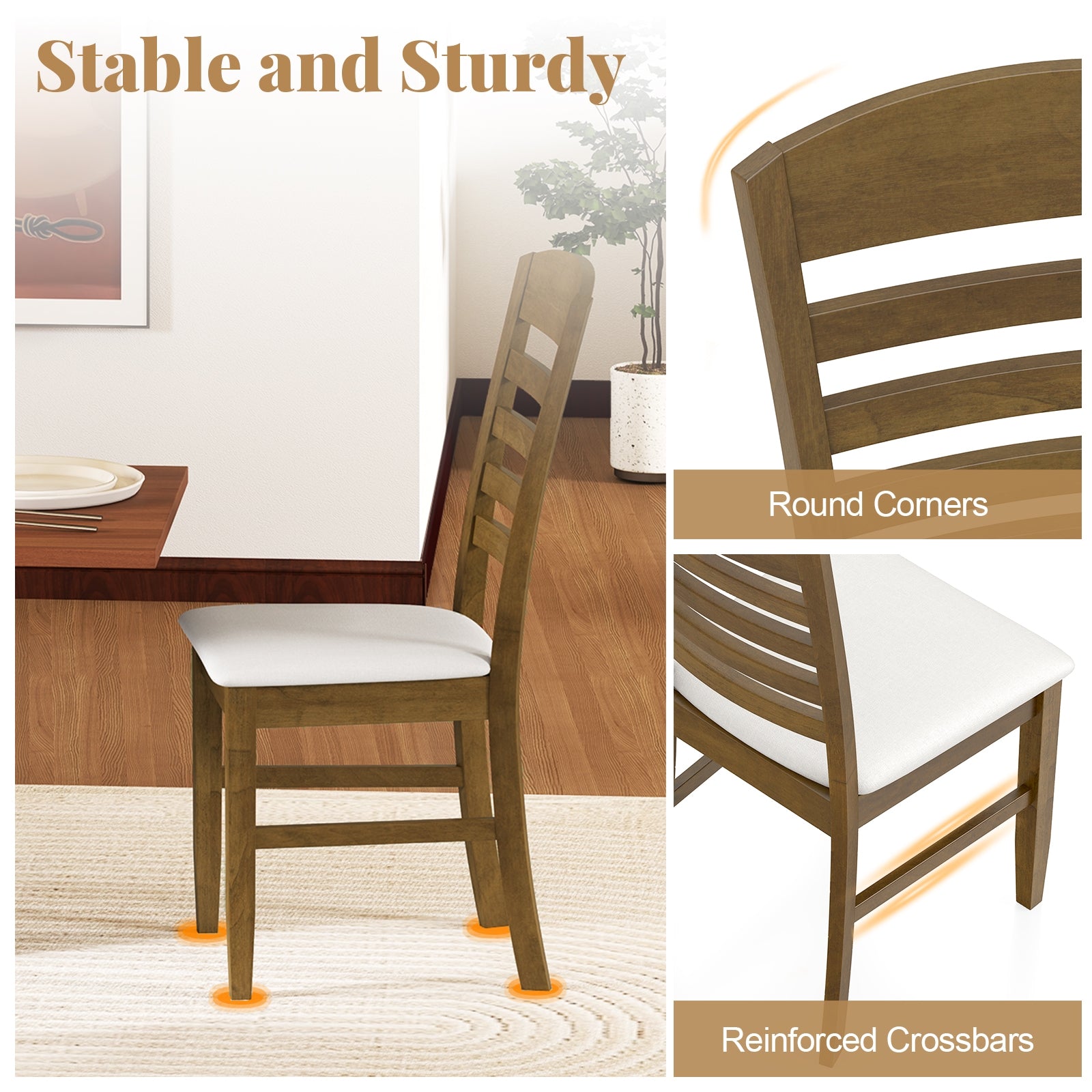 Dining Chairs Set of 2 with Rubber Wood Frame and Padded Seat, Walnut Dining Chairs at Gallery Canada