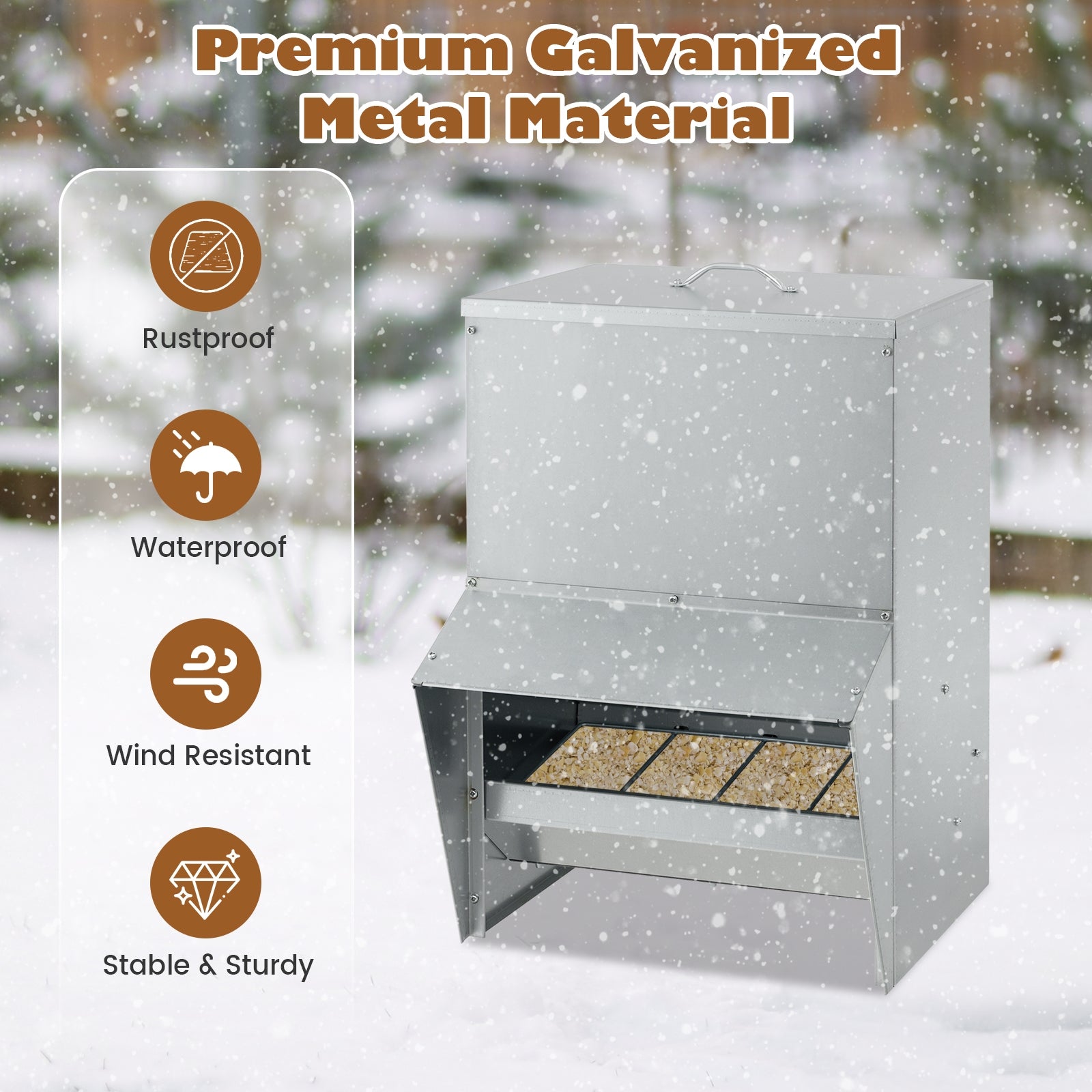 Wall Mount Galvanized Chicken Feeder 50 Pounds Capacity, Silver Chicken Coops at Gallery Canada