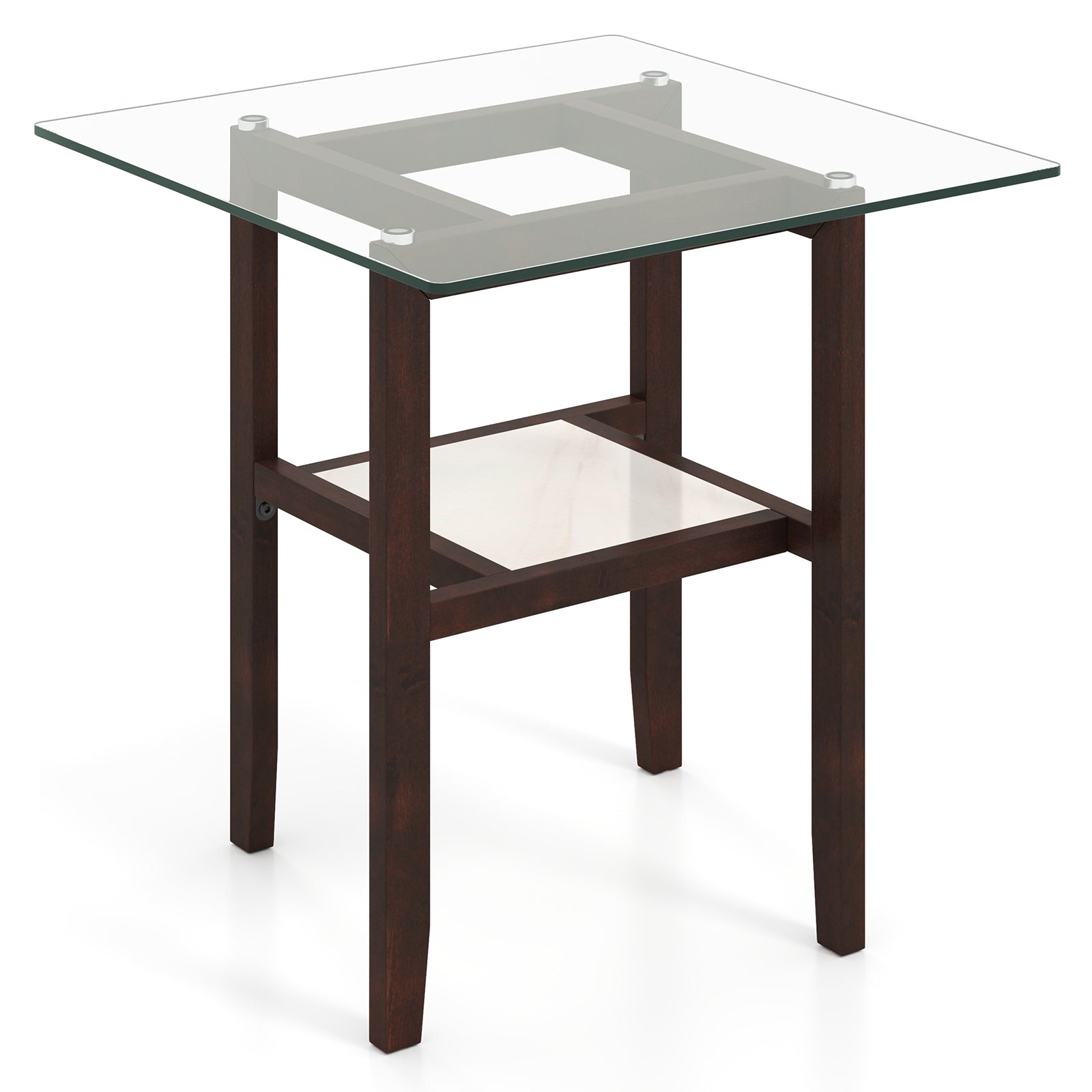 24 Inch 2-Tier Square Glass Coffee Table Center Table with Storage Shelf, Brown End & Side Tables Brown at Gallery Canada