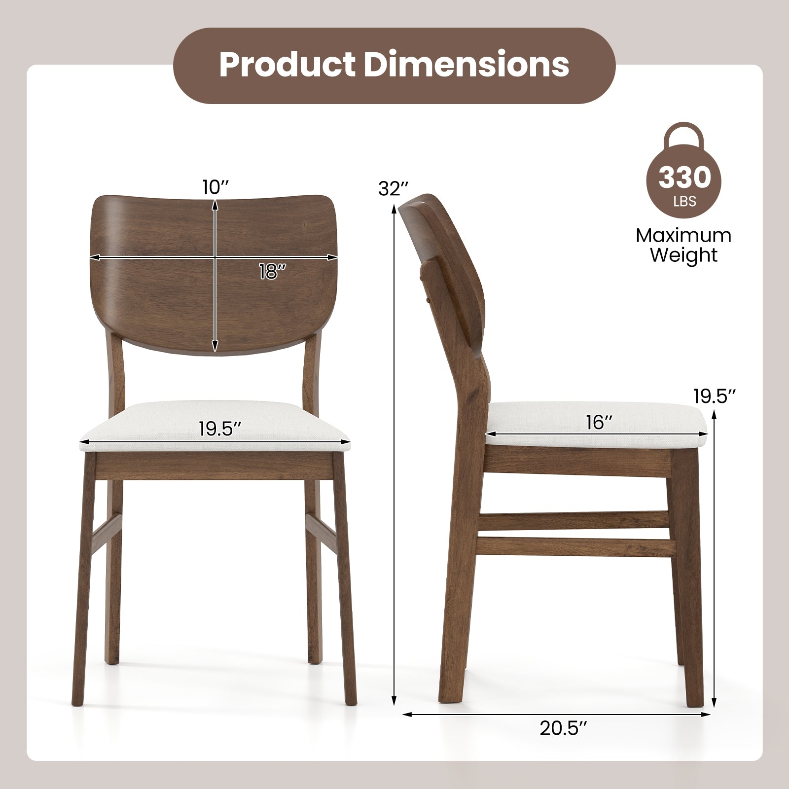 Farmhouse Upholstered Kitchen Chairs Set of 2 with Rubber Wood Frame, Walnut Dining Chairs at Gallery Canada