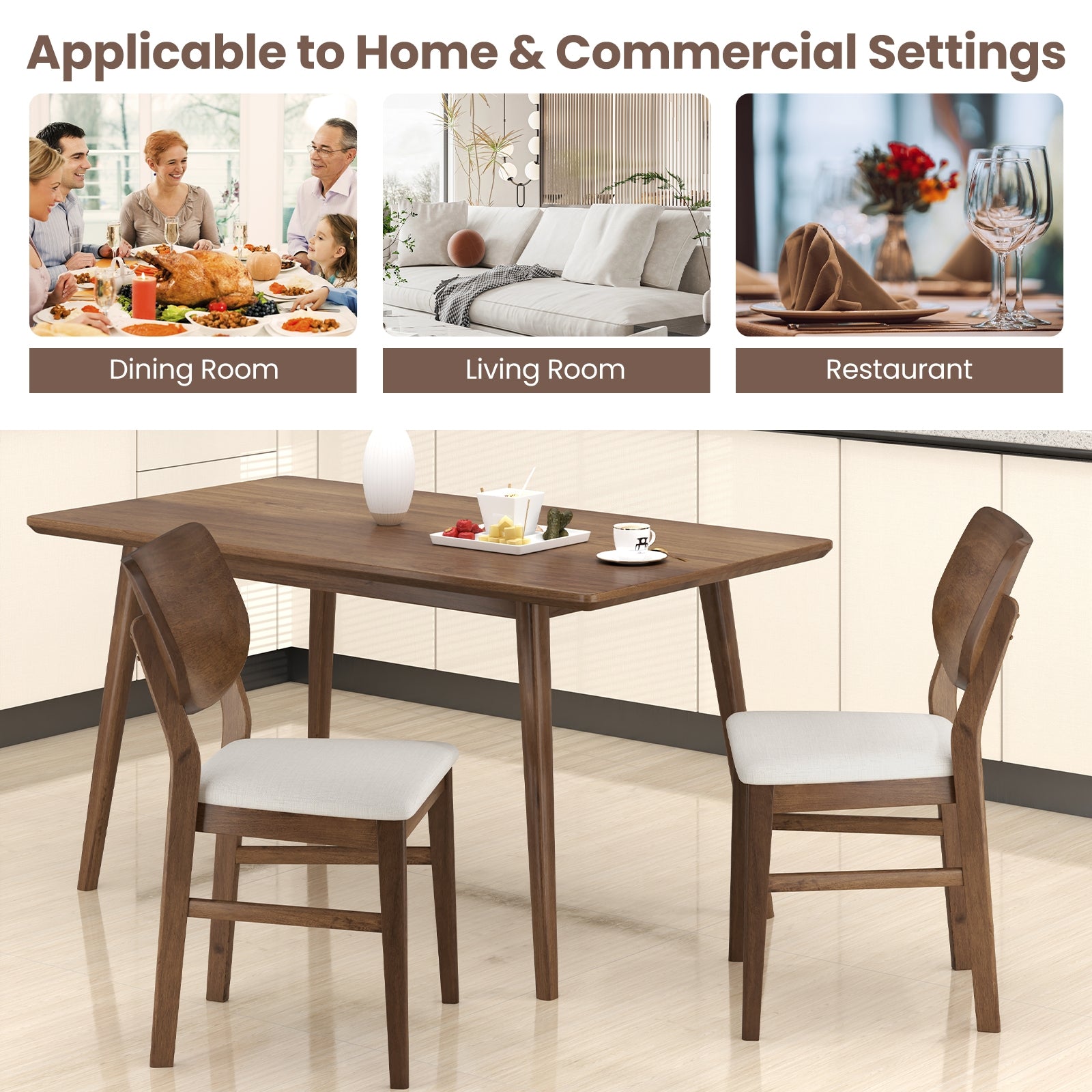 Farmhouse Upholstered Kitchen Chairs Set of 2 with Rubber Wood Frame, Walnut Dining Chairs at Gallery Canada