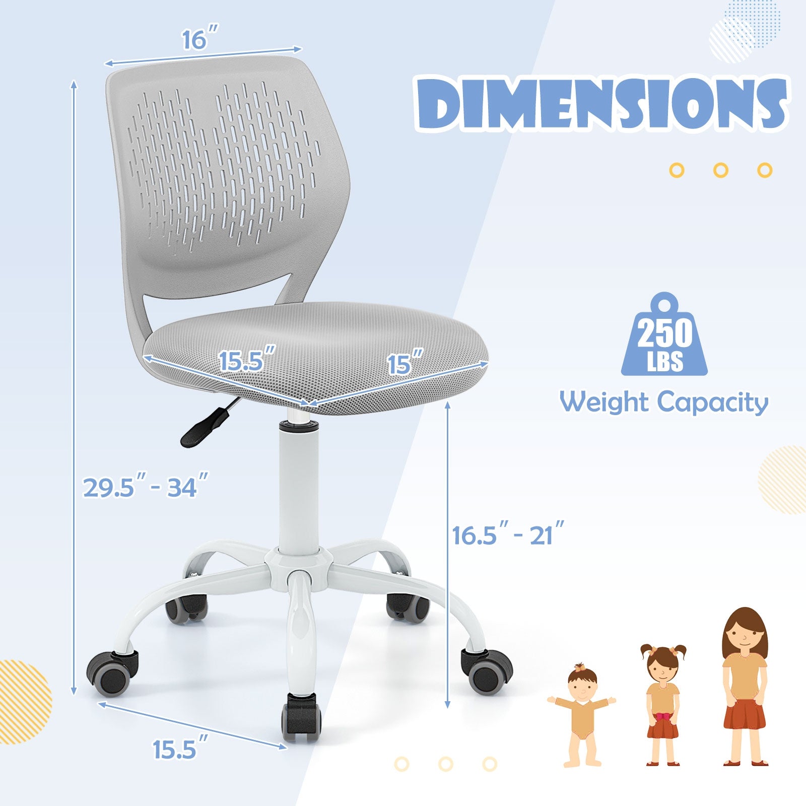 Ergonomic Children Study Chair with Adjustable Height, Gray Kids Chairs & Seating at Gallery Canada