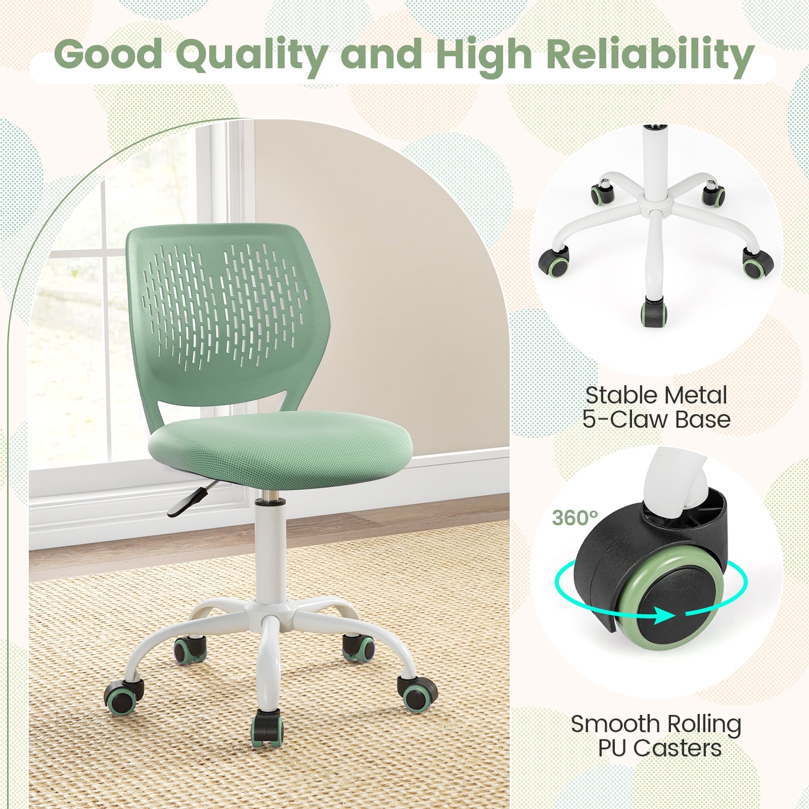 Ergonomic Children Study Chair with Adjustable Height, Green Kids Chairs & Seating at Gallery Canada
