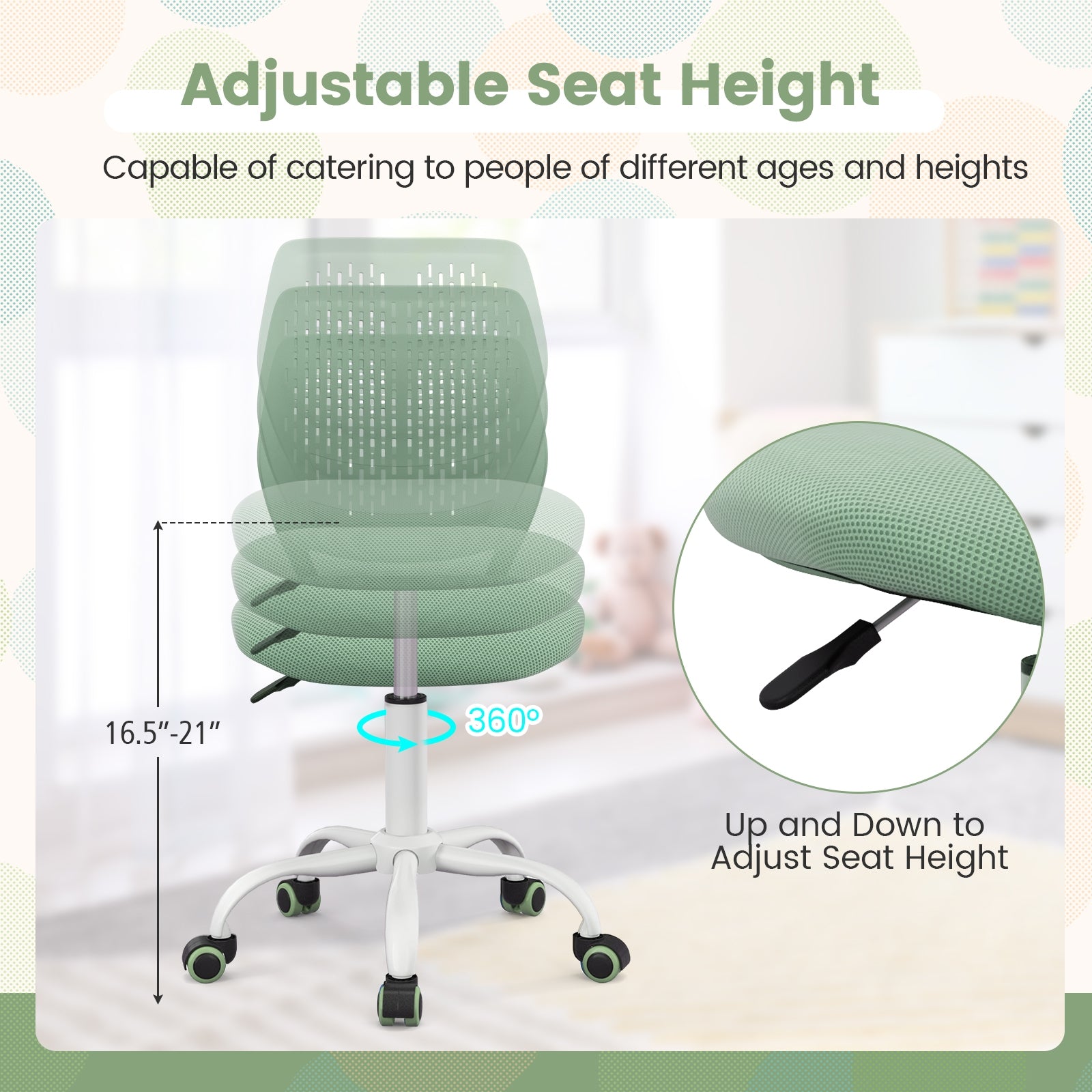 Ergonomic Children Study Chair with Adjustable Height, Green Kids Chairs & Seating at Gallery Canada