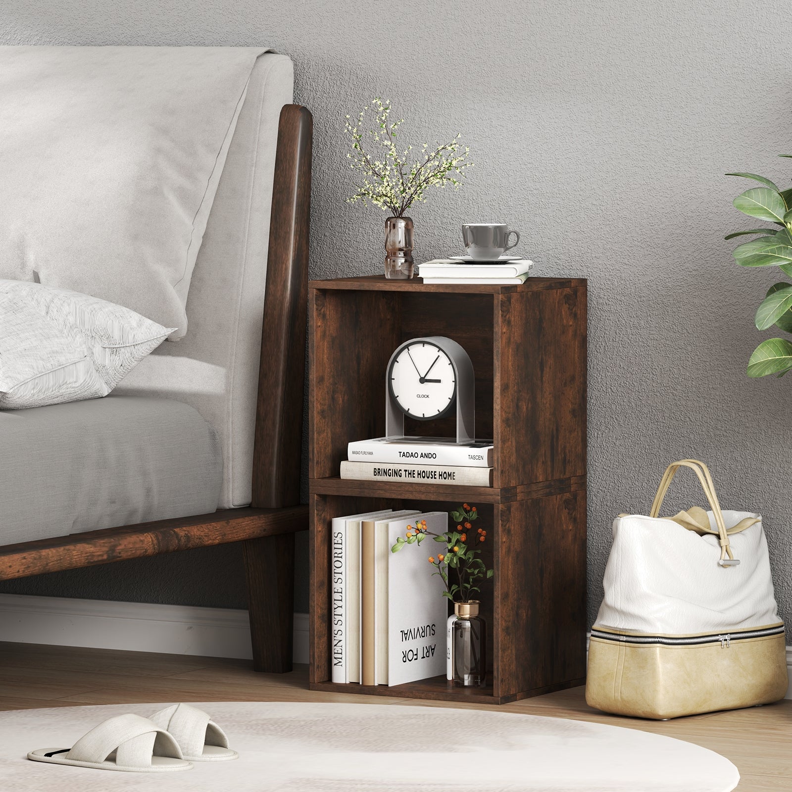 Cube Storage Organizer Stackable Open Book Shelf Wooden Display Shelving Unit, Rustic Brown Bookcases at Gallery Canada