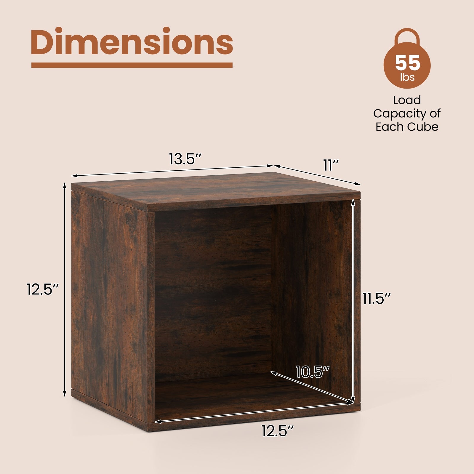 Cube Storage Organizer Stackable Open Book Shelf Wooden Display Shelving Unit, Rustic Brown Bookcases at Gallery Canada