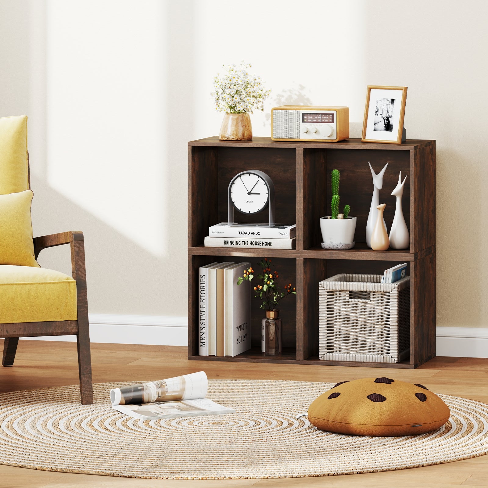 Cube Storage Organizer Stackable Open Book Shelf Wooden Display Shelving Unit, Rustic Brown Bookcases at Gallery Canada