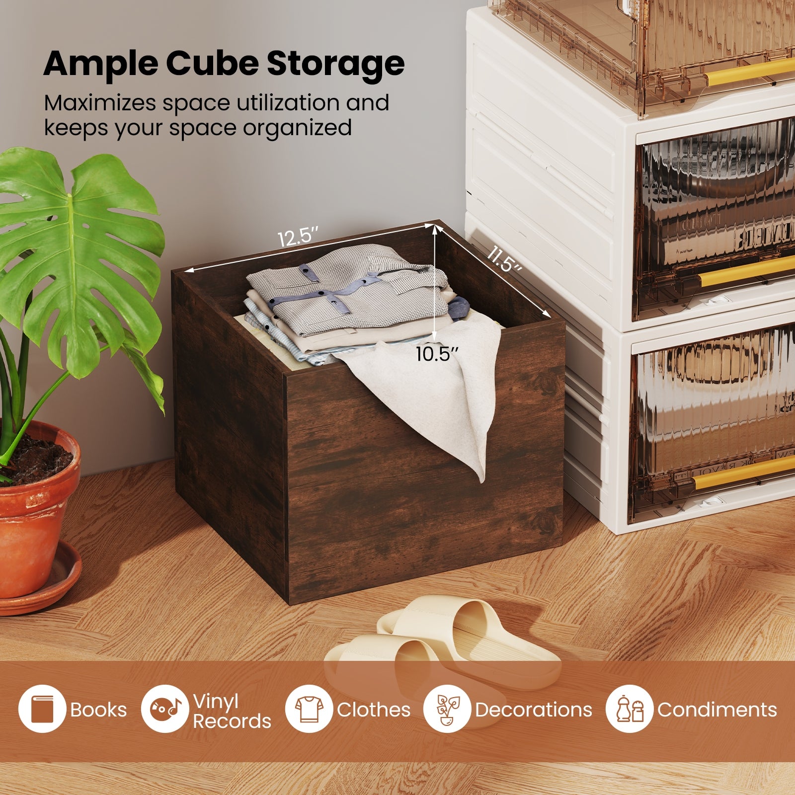 Cube Storage Organizer Stackable Open Book Shelf Wooden Display Shelving Unit, Rustic Brown Bookcases at Gallery Canada