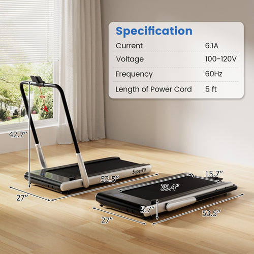 3-in-1 3HP Folding Treadmill with Smart Apps Remote Control and Speakers, Silver