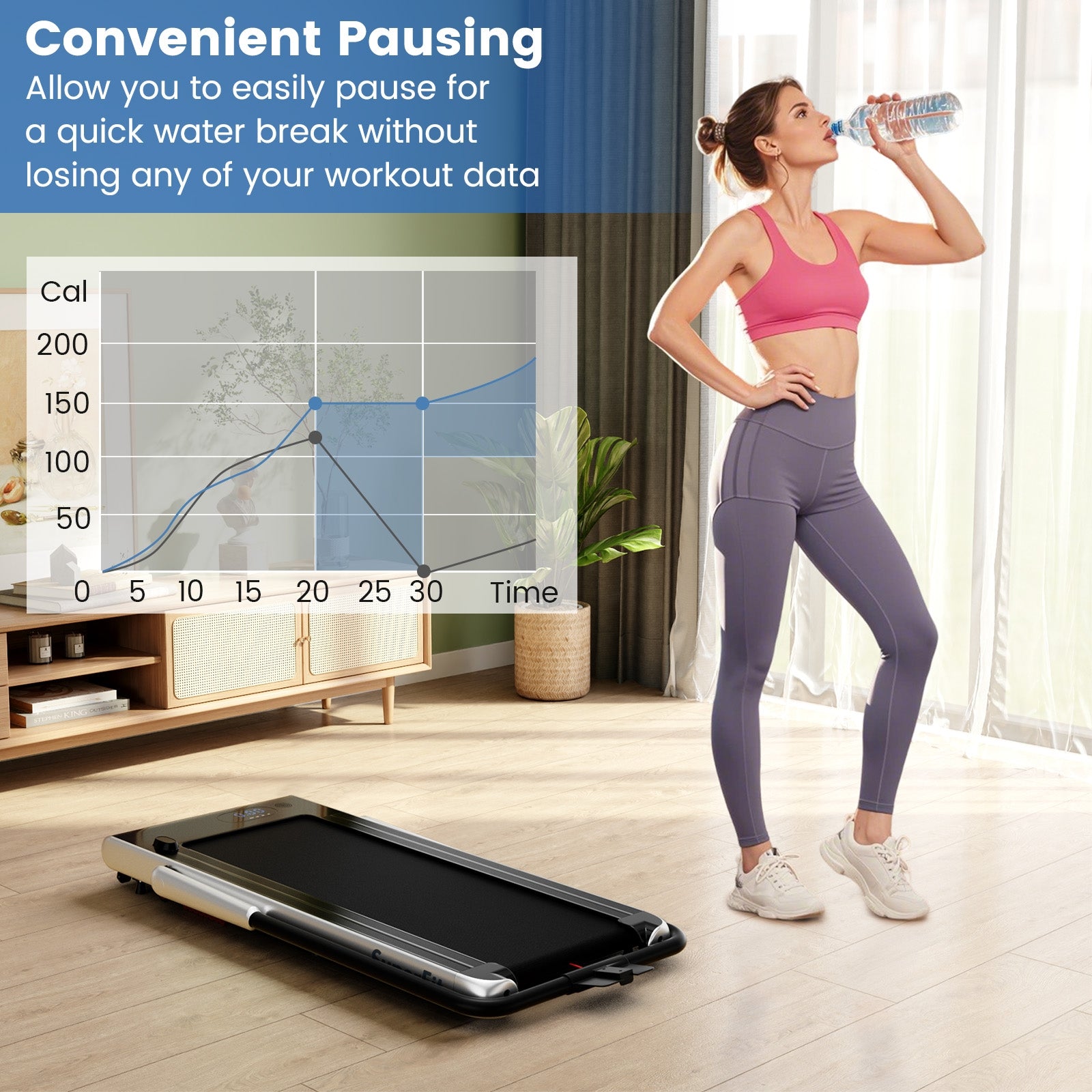 3-in-1 3HP Folding Treadmill with Smart Apps Remote Control and Speakers, Silver Treadmills at Gallery Canada