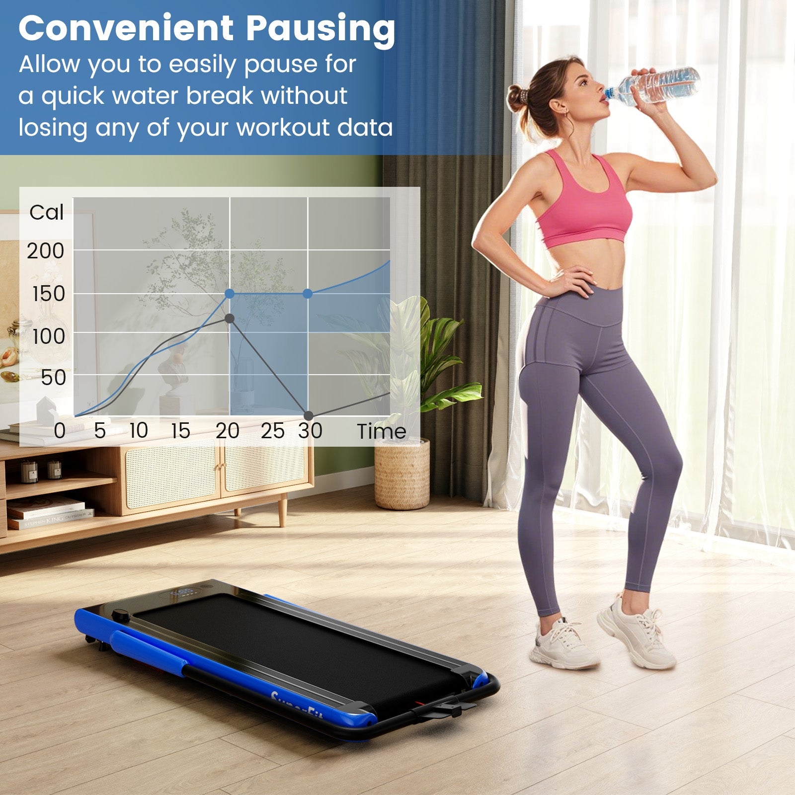 3-in-1 3HP Folding Treadmill with Smart Apps Remote Control and Speakers, Navy Treadmills at Gallery Canada