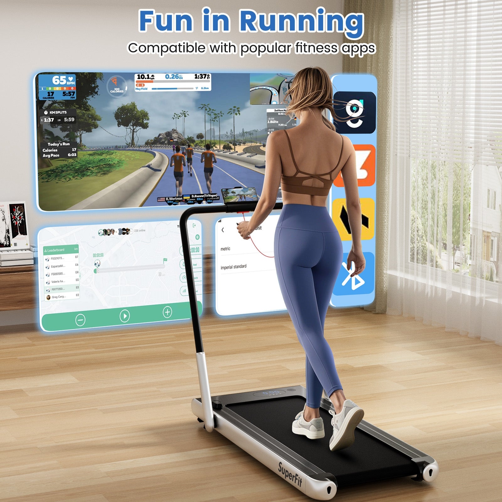 3-in-1 3HP Folding Treadmill with Smart Apps Remote Control and Speakers, Silver Treadmills at Gallery Canada