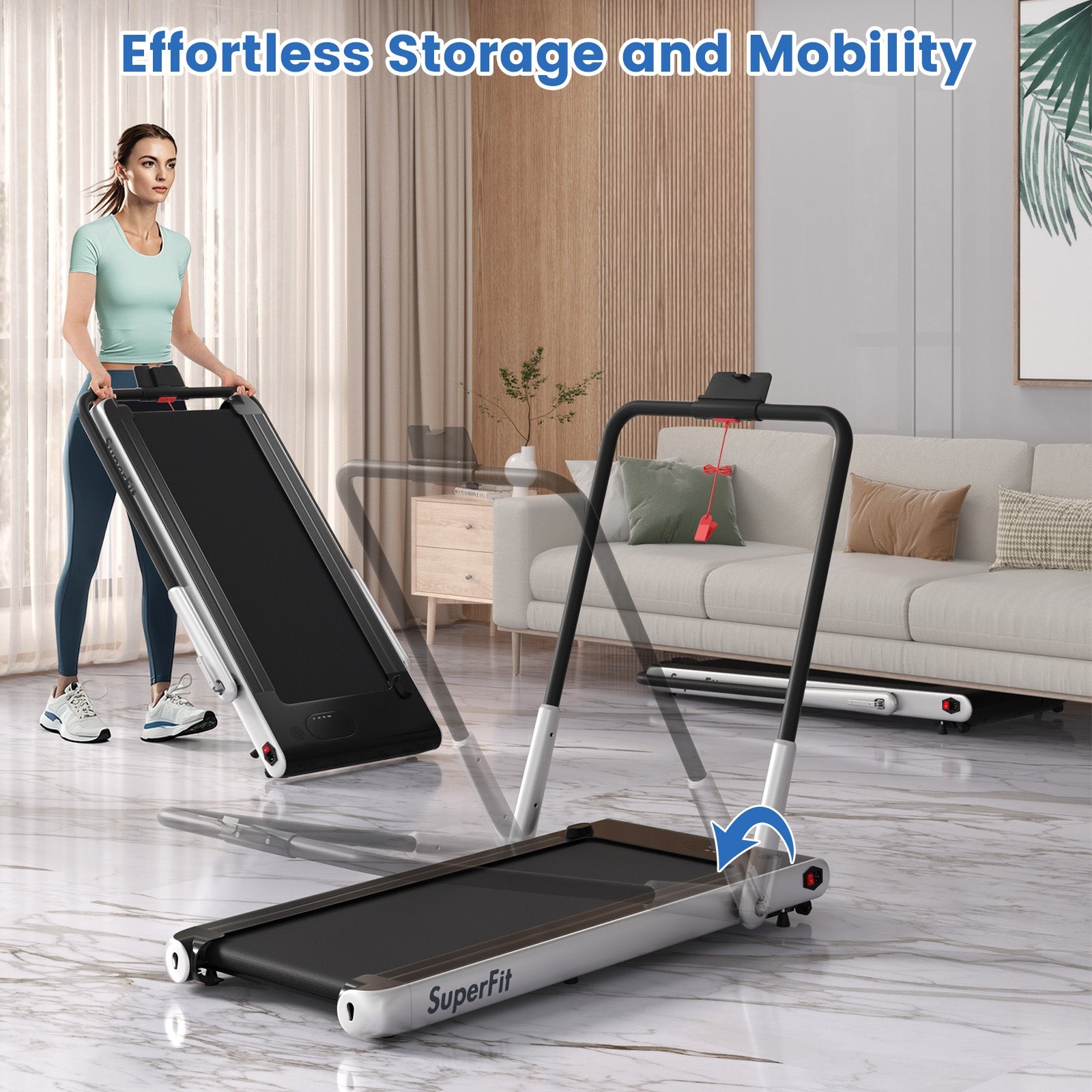 3-in-1 3HP Folding Treadmill with Smart Apps Remote Control and Speakers, Silver Treadmills at Gallery Canada