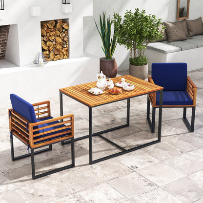 3 Pieces Outdoor Dining Set with 2 Acacia Wood Armchairs and Dining Table, Navy Patio Dining Sets   at Gallery Canada