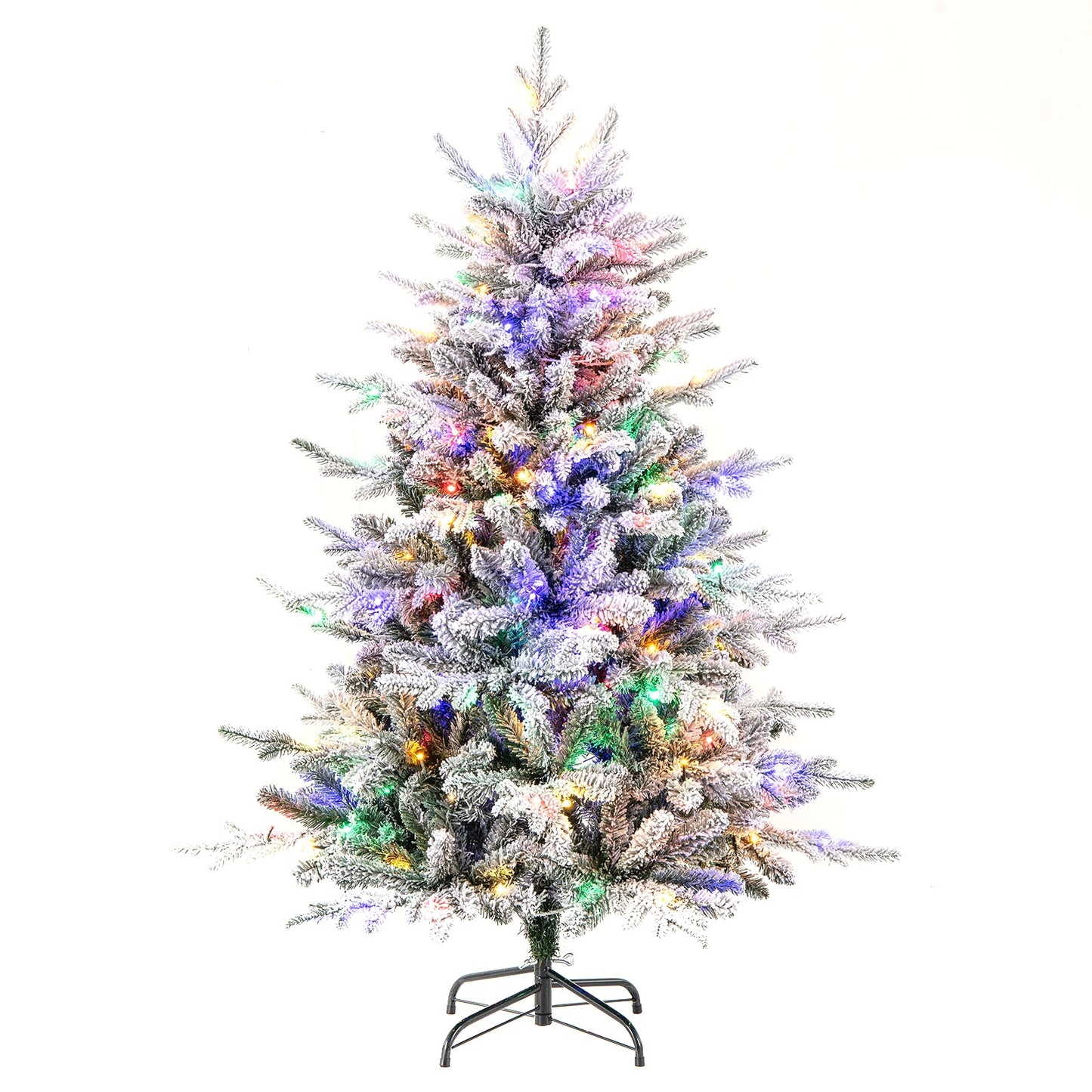 4.5 Feet Flocked Christmas Tree with 8 Lighting Modes and Multi-Color LED Lights-4.5 ft, Green Christmas Tree Green  at Gallery Canada