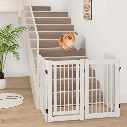 30 Inch Tall 4-Panel Freestanding Pet Gate Wooden Dog Fence, White Pet Gate   at Gallery Canada