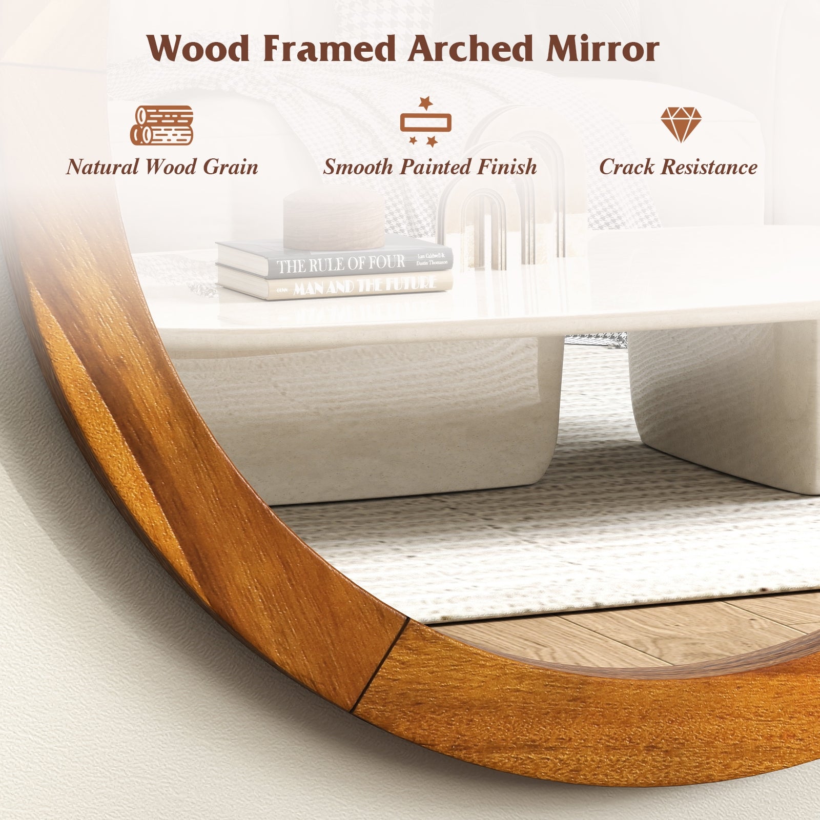 27 Inch Round Wall Mirror with Solid Acacia Wood Frame, Brown Wall Mirrors at Gallery Canada