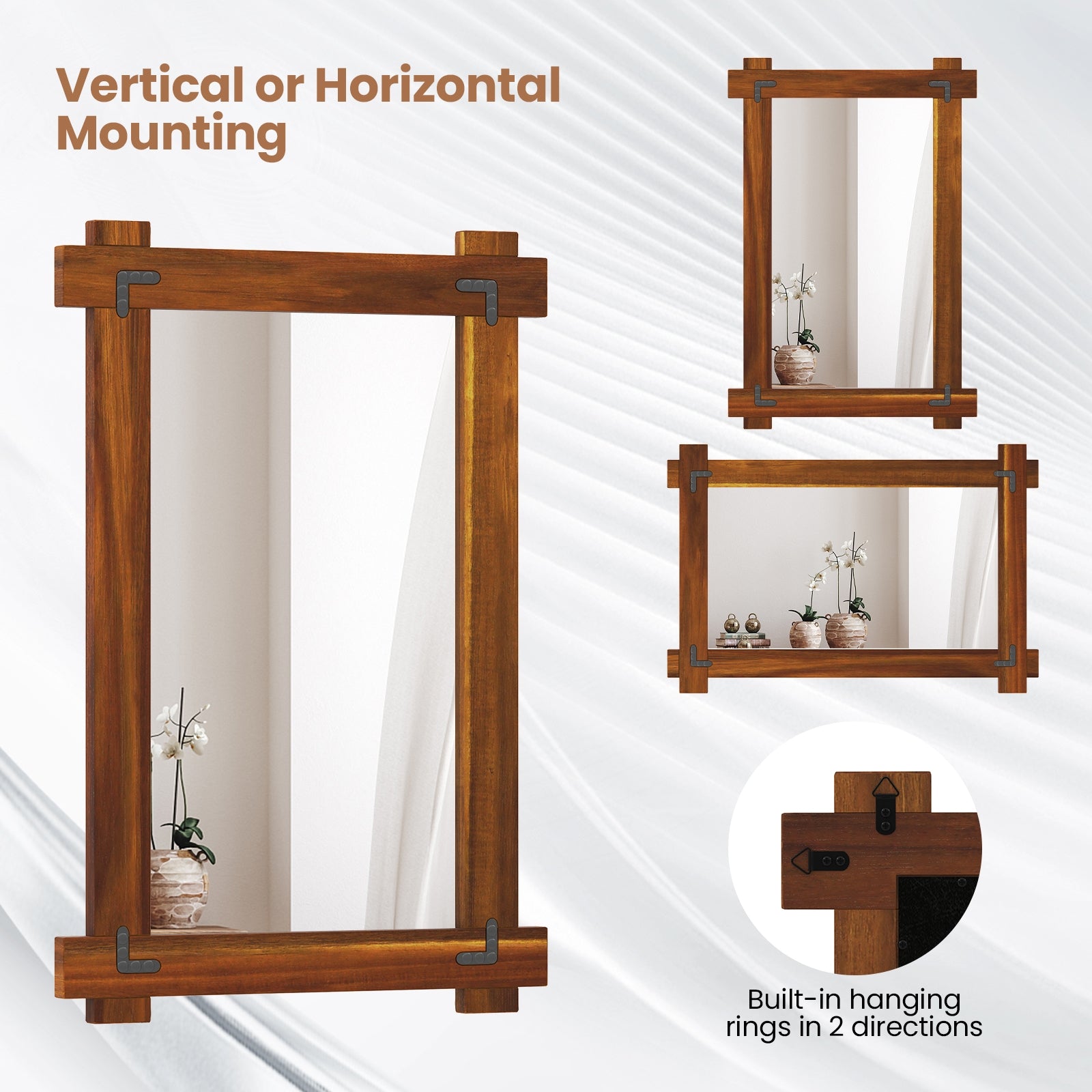 Wood Framed Mirror with Acacia Wood Frame and Vintage Rivet Design Brown-S, Brown Wall Mirrors at Gallery Canada