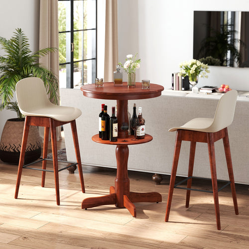 2-Tier Round High Top Bar Table with Storage Shelf and Pedestal Base, Espresso