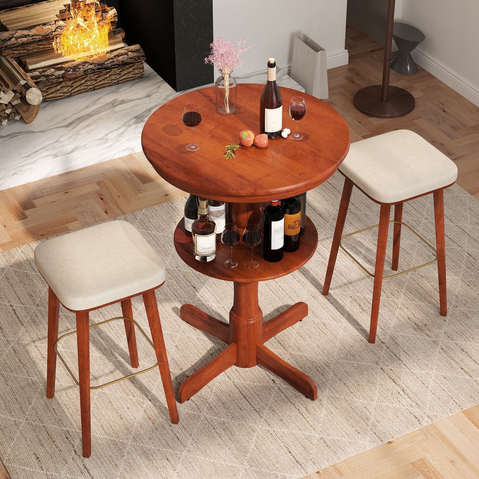 2-Tier Round High Top Bar Table with Storage Shelf and Pedestal Base, Espresso Patio Bar Furniture at Gallery Canada