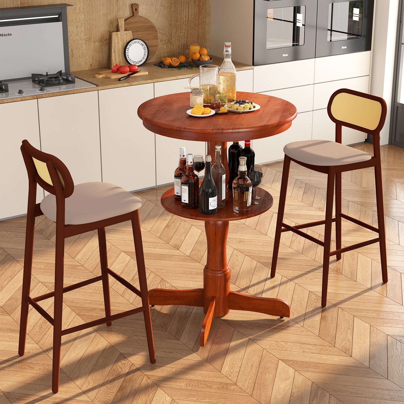 2-Tier Round High Top Bar Table with Storage Shelf and Pedestal Base, Espresso Patio Bar Furniture at Gallery Canada