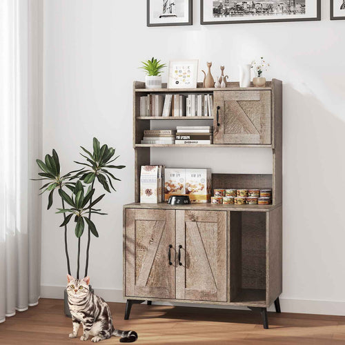 Large Cat Litter Box Enclosure with Display Storage Shelves, Oak
