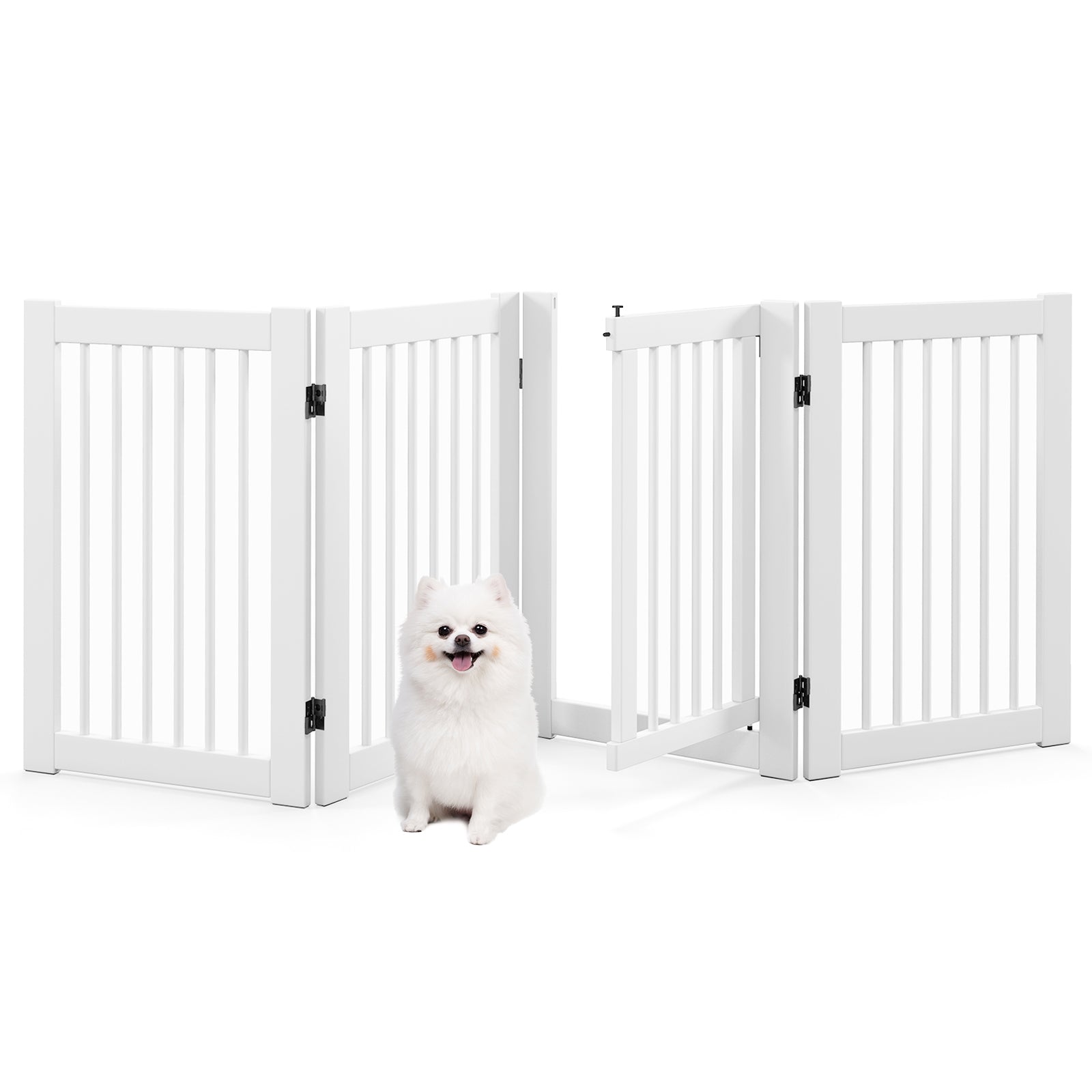 30 Inch Tall 4-Panel Freestanding Pet Gate Wooden Dog Fence, White Pet Gate White  at Gallery Canada