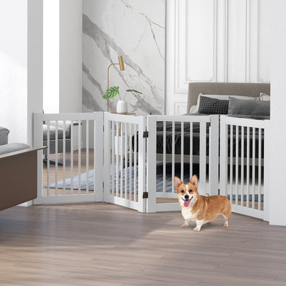 30 Inch Tall 4-Panel Freestanding Pet Gate Wooden Dog Fence, White Pet Gate   at Gallery Canada