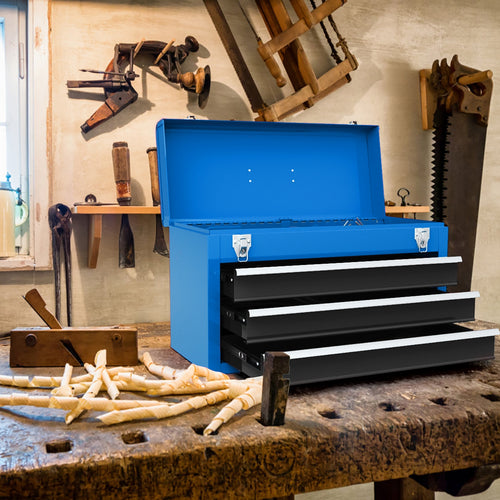 Portable Garage Mechanic Tool Cabinet Box with 3 Drawers, Blue